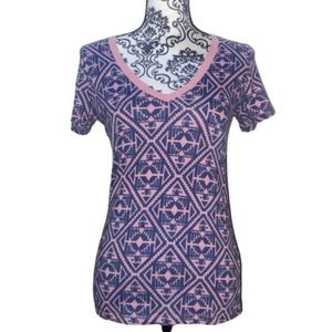 PacSun Nollie Vintage Women’s Small Graphic Pink & Blue V-Neck Tee Shirt